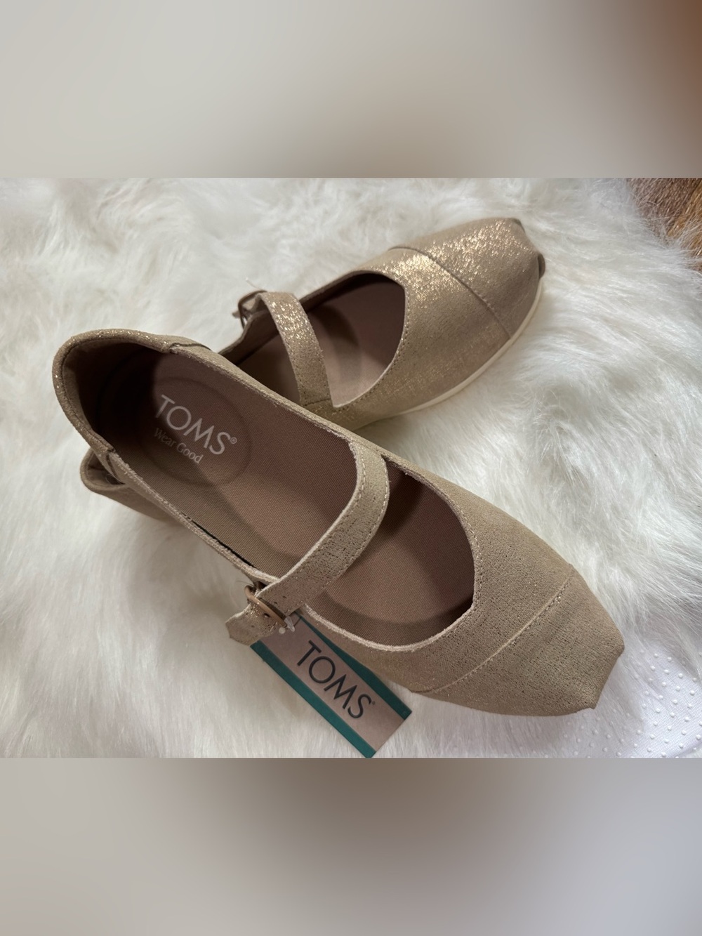 Toms Mary Jane Pointed Flats in Light Gold